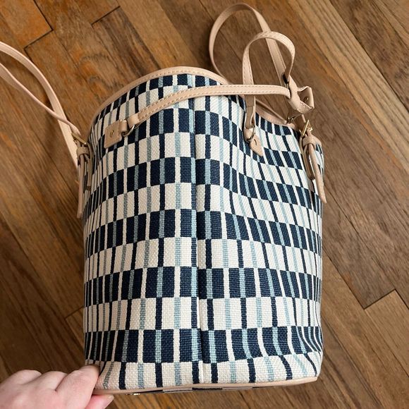 Spartina 449 Jetsetter Tote White Cream Blue Cream Stripe Geometric Large Travel - Picture 5 of 11
